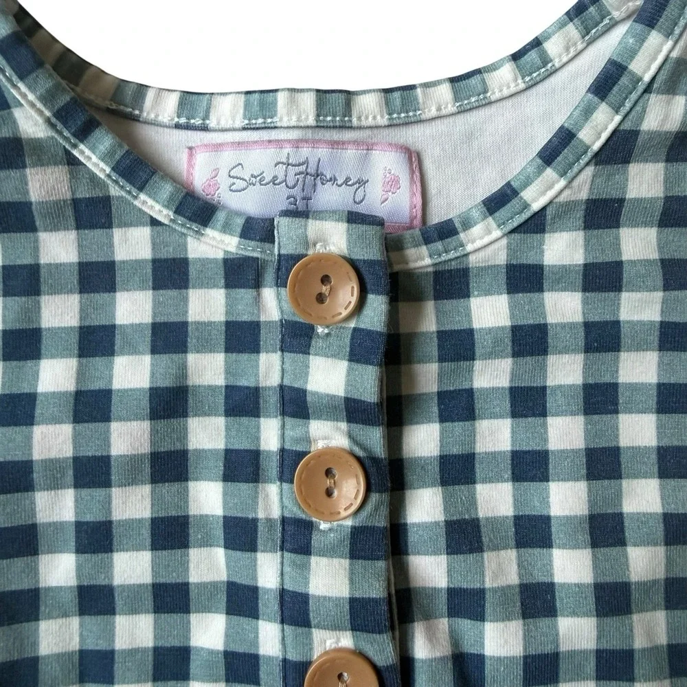 Sweet Honey Blue Gingham Long Sleeve Button Up 3T